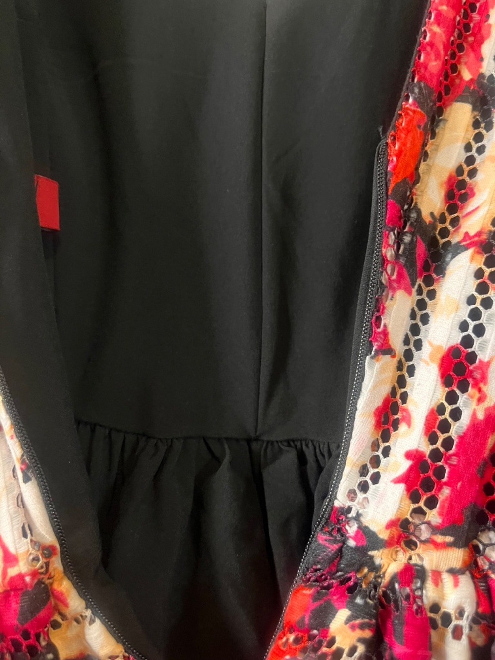 Saks Fifth Avenue Red Pink Black and White Fit and Flare Floral Mini XS - Picture 4 of 6